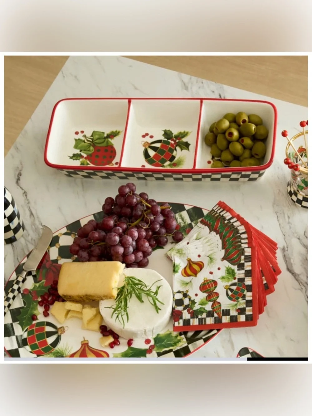 Brand New Mackenzie Childs Deck the Halls Trio Christmas Serving Platter, NWT